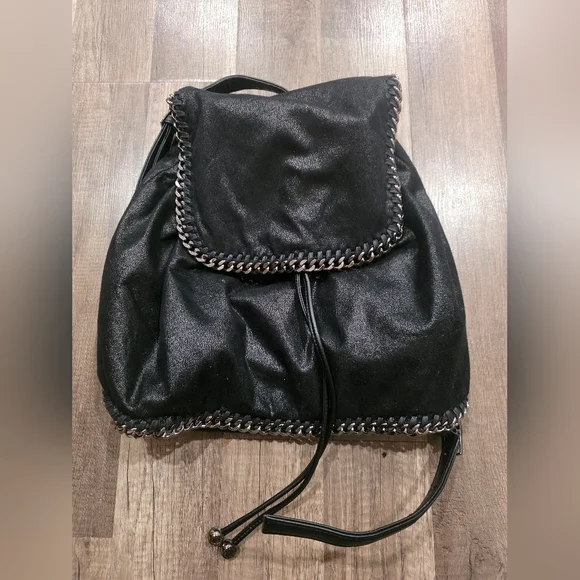 Stella McCartney Vegan Suede Quilted Chain-Trim Backpack Stella McCartney // Black Quilted Mini Falabella Backpack  main image 3